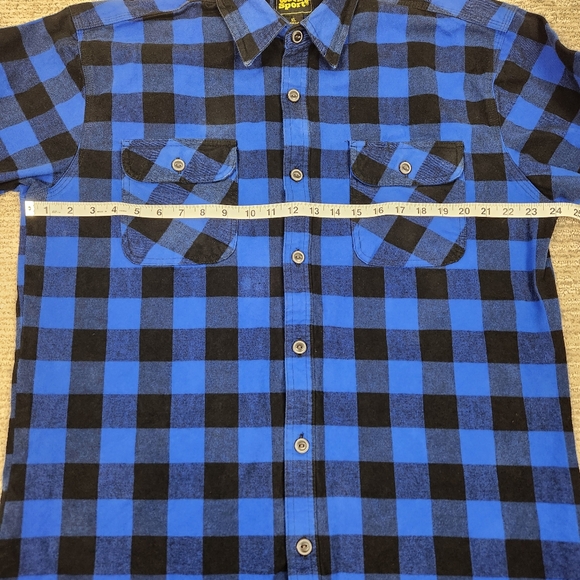 Work 'n Sport Heavy Flannel Rugged Button Down Blue and Black Buffalo Check XL - Picture 4 of 7